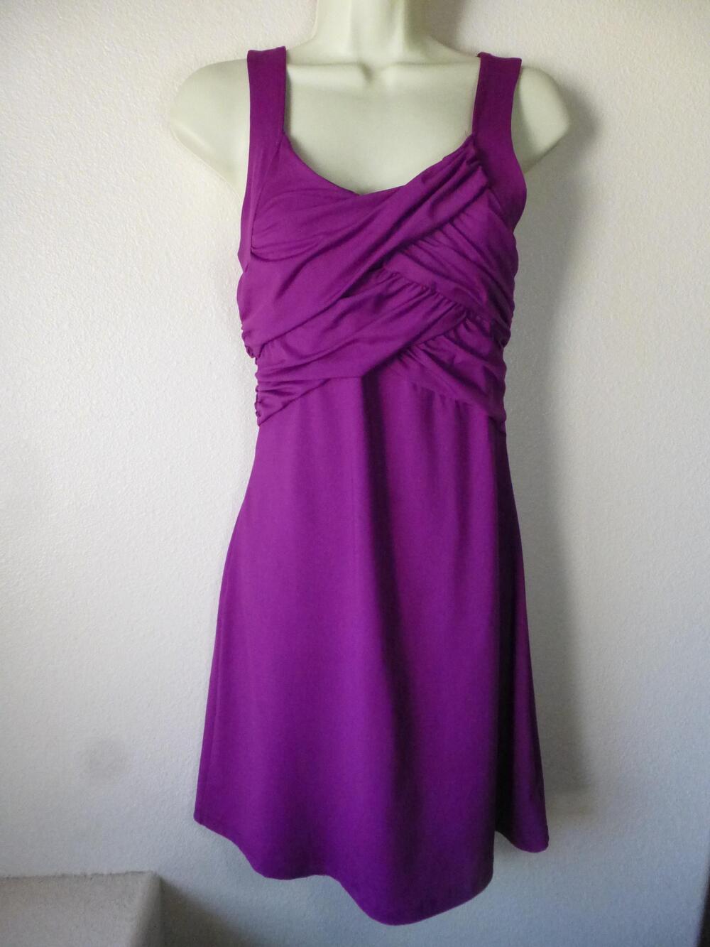 Athleta Dress Womens XS Draped Tunic Tank Purple Ruched Sleeveless Stretch Knit
